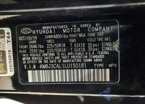 2020 Hyundai Tucson Limited из США, поврежденный, VIN KM8J3CAL1LU150181